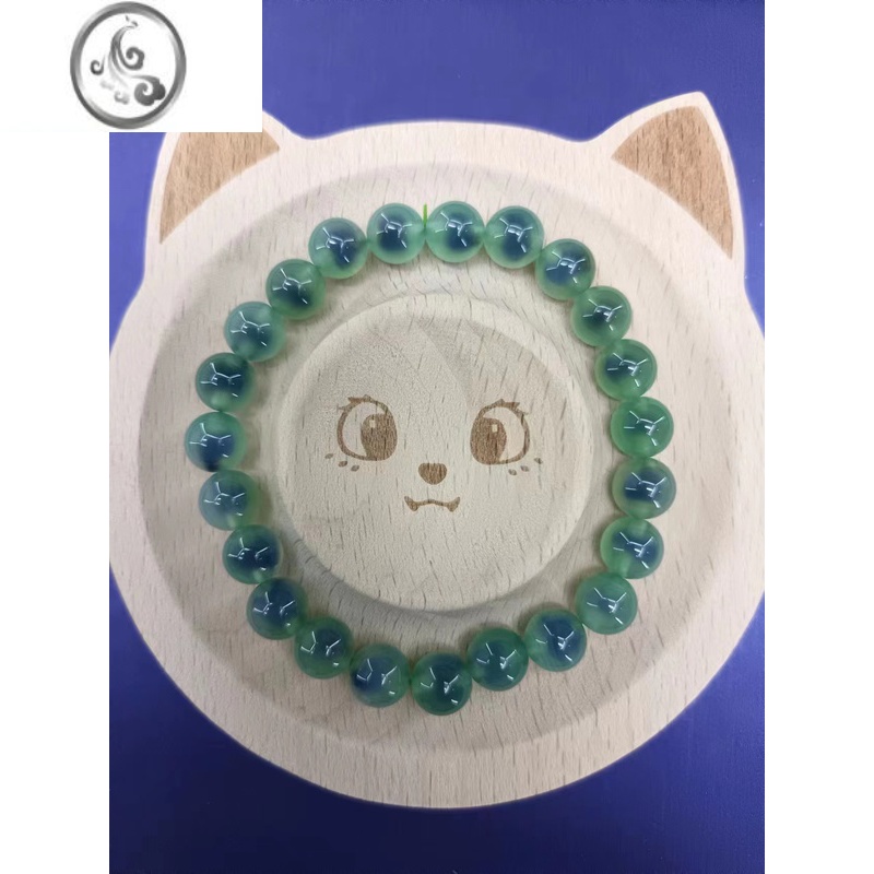 JiMi高品质糖心玛瑙手链冰透男女款蓝色水晶玉髓单圈圆珠手串饰品 绿色