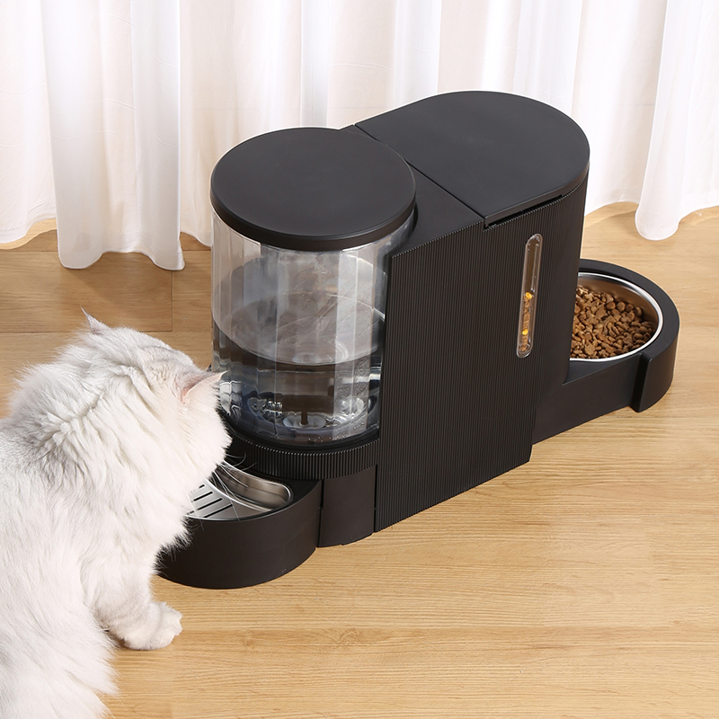 猫碗双碗自动饮水喂食防打翻狗狗碗食盆猫盆保护颈椎水碗宠物粮碗-黑色小号(带钢碗)3L水+1.3KG粮高清大图