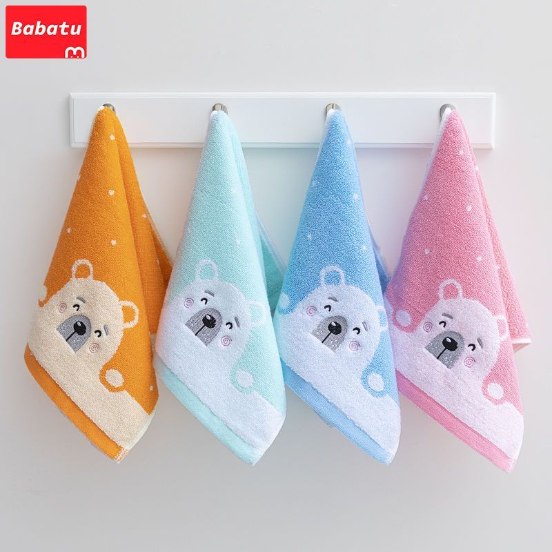 4条棉吸水小毛巾童巾卡通婴儿a类可爱刺绣速干小方巾柔软毛巾