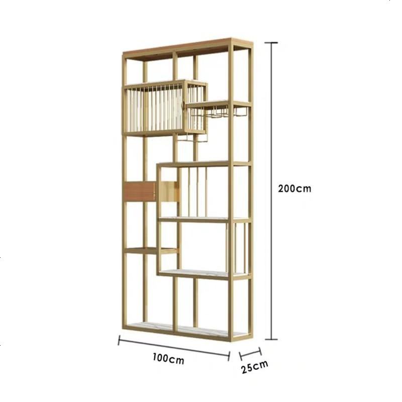 铁艺酒架隔断落地酒柜红酒收纳架酒杯置物架酒吧KTV展示架_108_848 金色大理石隔板(左)_100x25x200cm