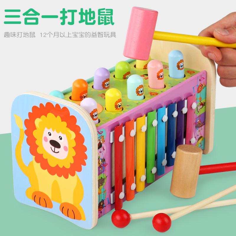 儿童音乐打地鼠车1-3岁男女孩宝宝敲击木质拖拉车大号力玩具 乌龟打地鼠高清大图
