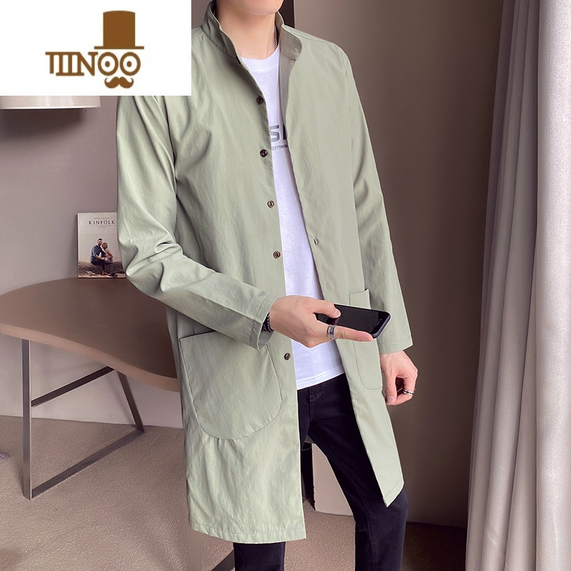 YANXU男士立领风衣2023秋季新款韩版修身薄款百搭休闲中长款外套男高清大图