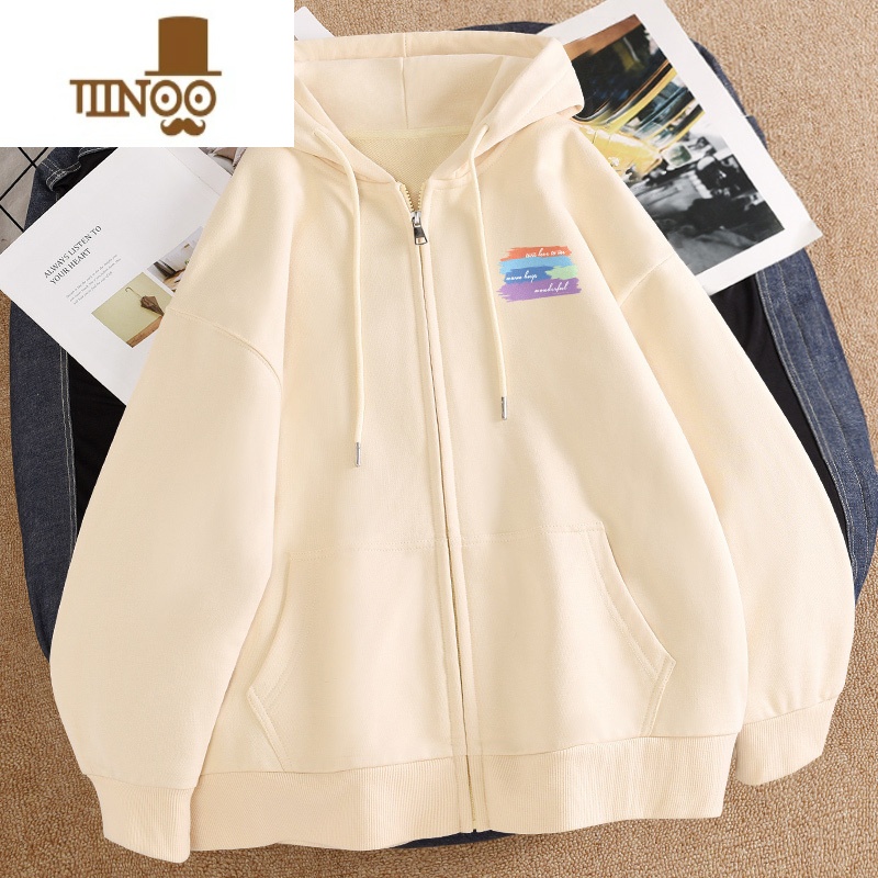 YANXU加绒加厚拉链卫衣男士2022新款ins潮牌oversize连帽开衫外套高清大图