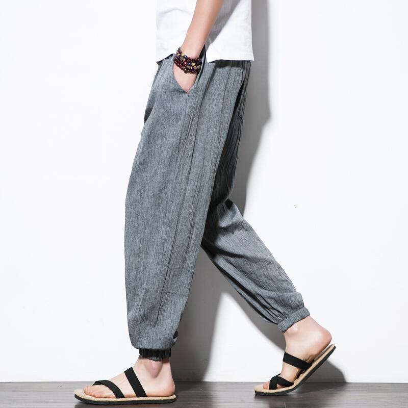 亚麻休闲裤宽松裤束脚棉麻裤男九分哈伦裤灯笼裤