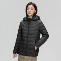 90白鸭绒新国标女式简约纯色连帽可拆卸轻薄羽绒服女_1 5XL 黑色