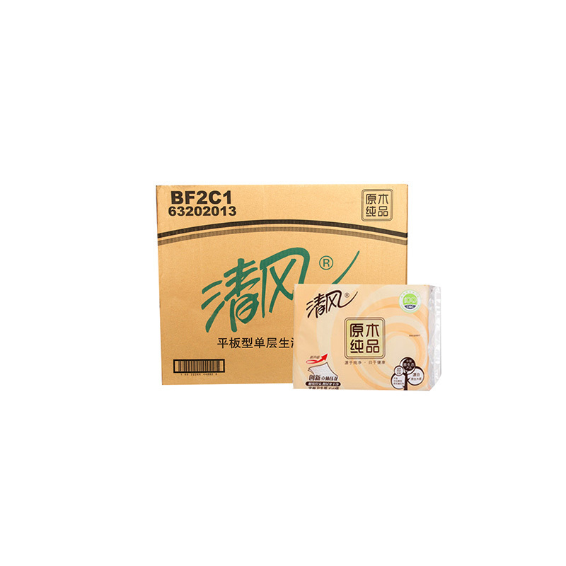 清风 平板卫生纸350张整箱30包家用无香纸巾原木纯品加厚立体压花卫生纸