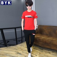 青少年夏季运动T恤套装男初中学生两件套潮流夏装一套休闲运动服
