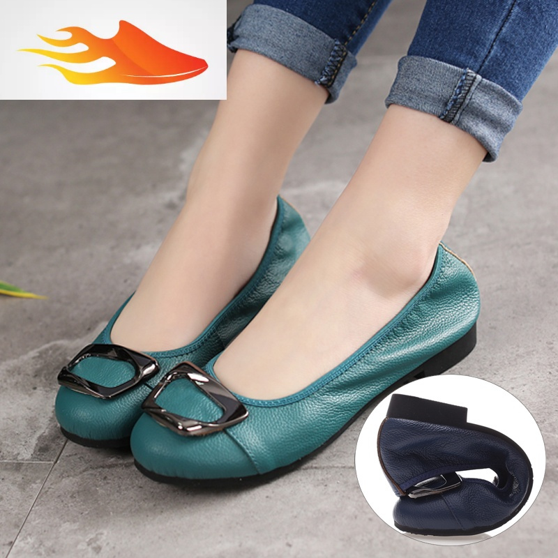 fishbasket春秋软皮妈妈鞋软底休闲皮鞋百搭圆头平底单鞋中老年春天