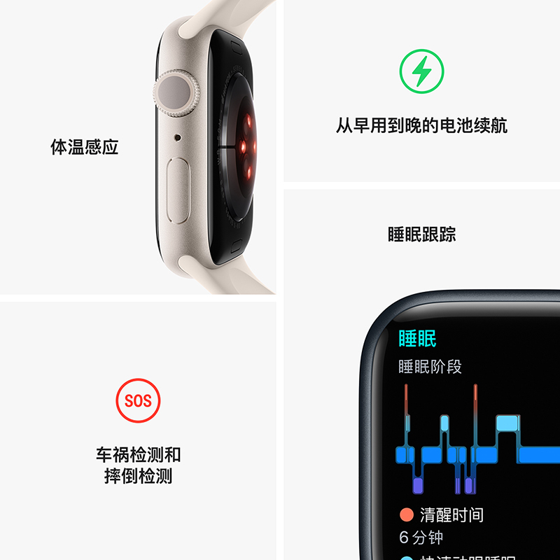 Apple Watch Series 8 智能手表 GPS版 45mm 午夜色铝金属表壳 运动型表带