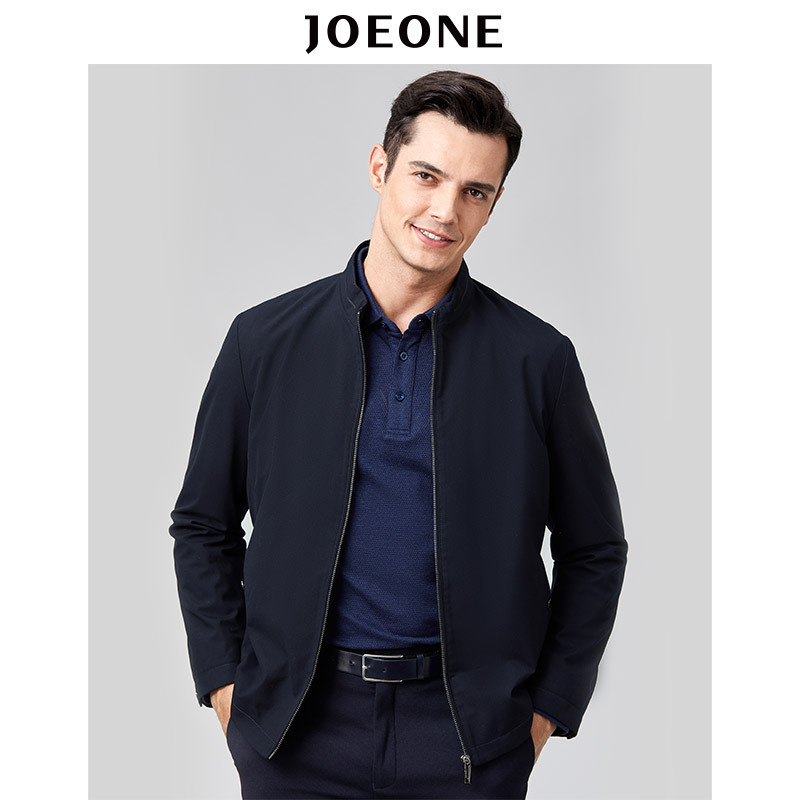 九牧王男装夹克春季新款简约纯色中年商务舒适立领茄克外套
