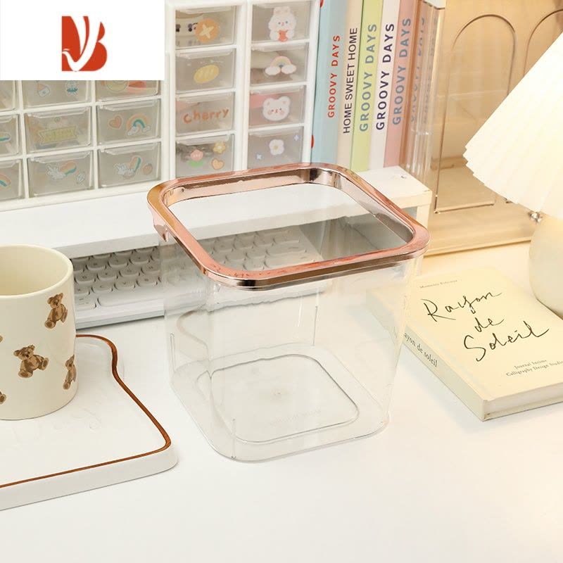 三维工匠桌面小型垃圾桶可爱轻奢办公室学生宿舍书桌收纳桶车载透明垃圾筒图片