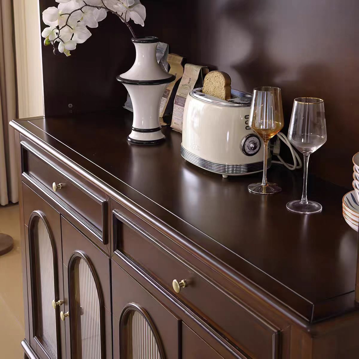 全实木酒柜家用客厅靠墙储物柜酒柜法式中古风餐边柜组合高清大图