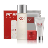 SK-II 限量护肤四件护肤套装:神仙水75ml+洁面20g+肌源修护面霜15g+面膜1片 日本原装进口美之匙