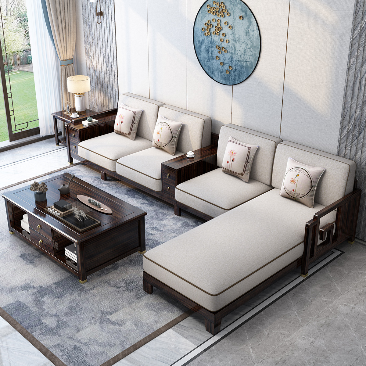 月影梳桐新中式实木沙发现代简约禅意新中式家具黑檀轻奢沙发