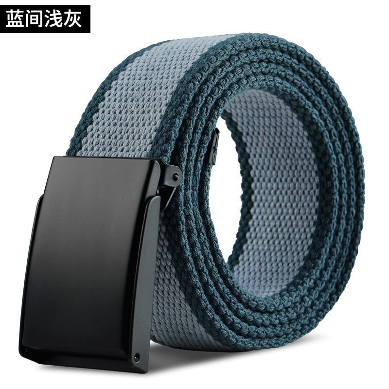 家柏饰(CORATED)帆布腰带男帆布皮带学生青年潮流韩版牛仔裤带休闲自动平滑扣布带 蓝间浅灰110cm
