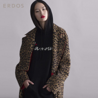 ERDOS 秋冬带帽字母提花女连衣裙时尚百搭羊绒裙