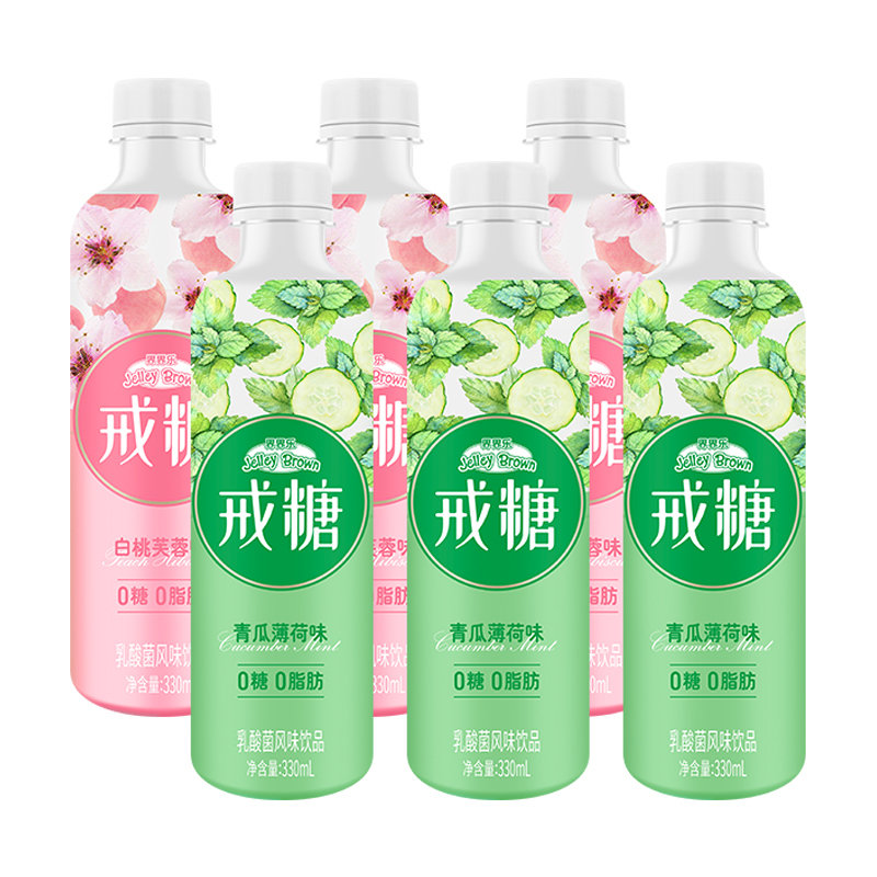 界界乐(Jelley Brown)戒糖 乳酸菌风味饮品果汁 青瓜薄荷味 330ml*6瓶