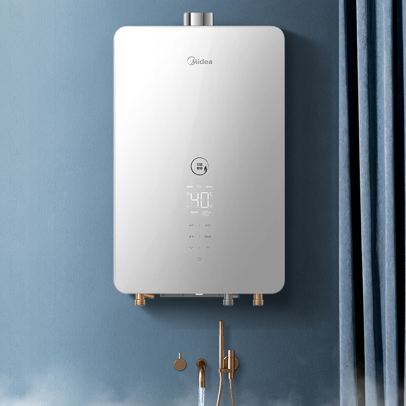 美的燃气热水器冰川银玻璃全面屏JSQ25-13HF3