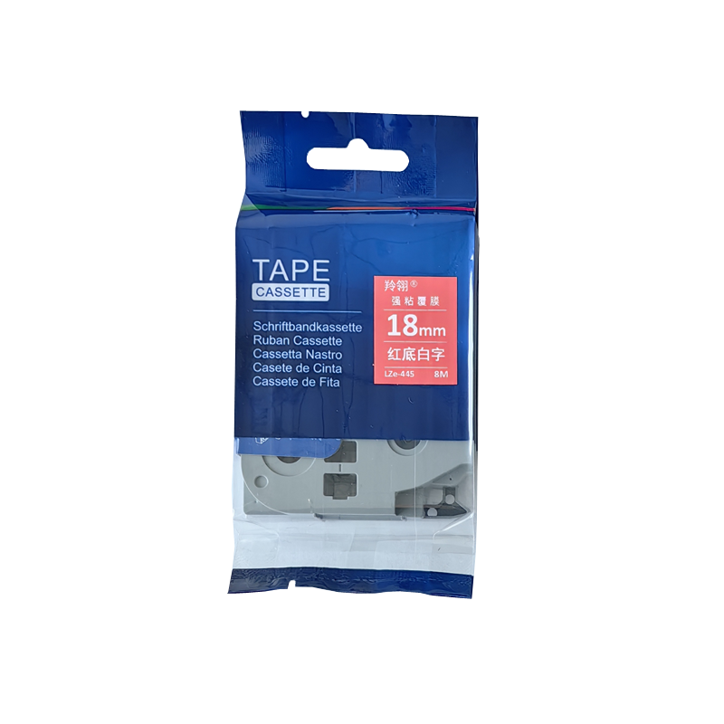 羚翎 LZe-445 适用兄弟标签机 18mm 标签机色带 红底白字 黑色