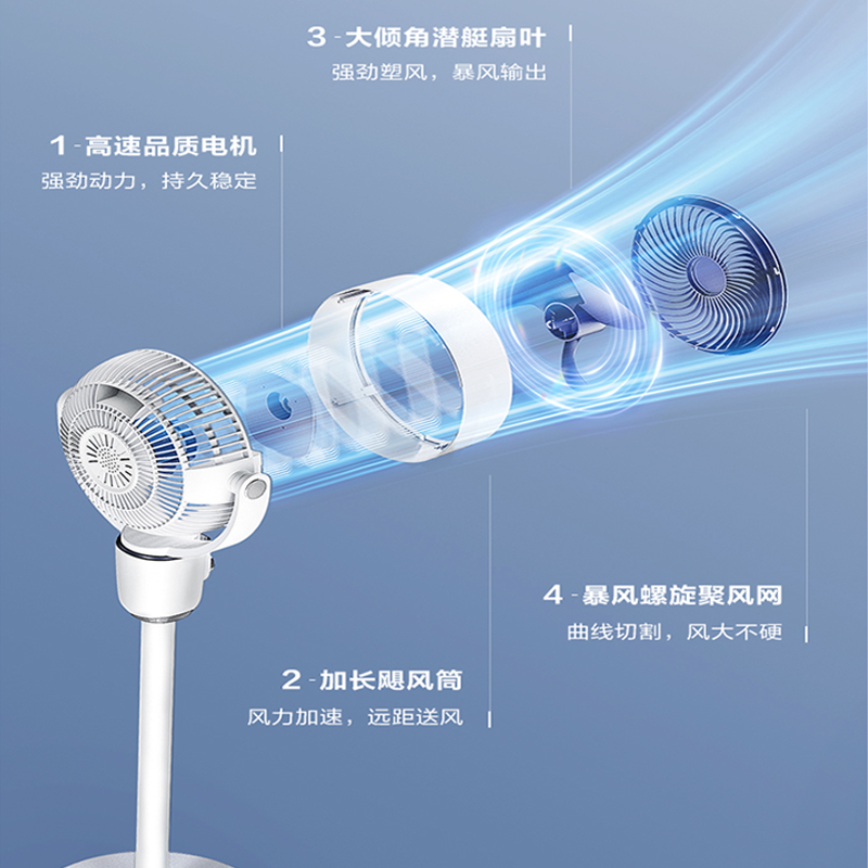艾美特(AIRMATE)[暴风循环]空气循环扇大风量摇头电风扇家用台式落地扇升级加高换气轻音柔风小风扇FA18-X168