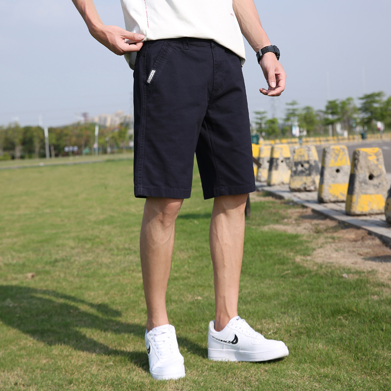 富贵鸟2021短裤男 夏季薄款五分裤修身青年纯色弹力休闲裤潮中裤卡其色裤子17405