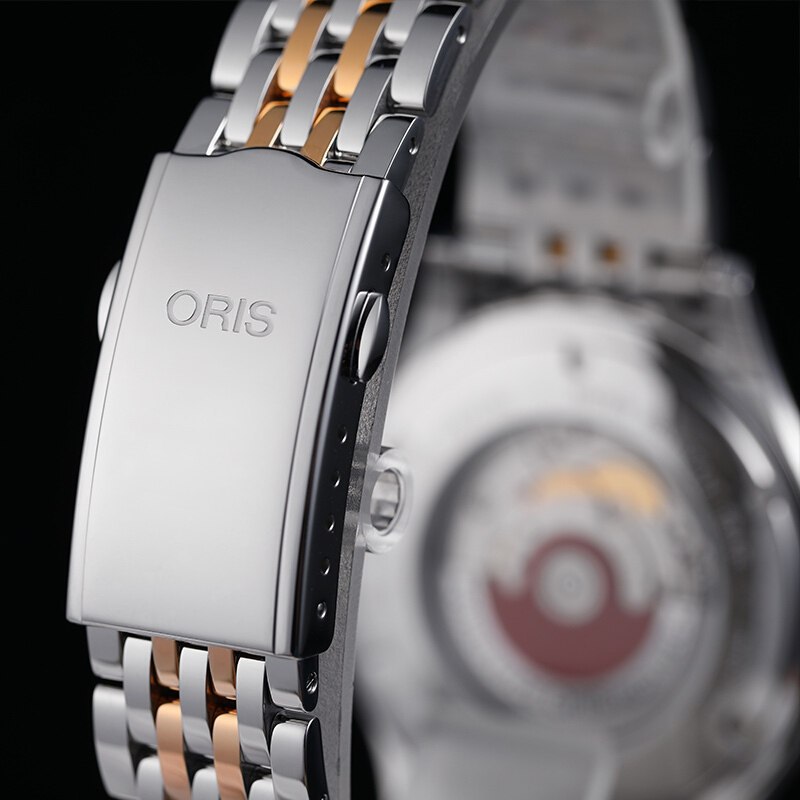 oris豪利时瑞士手表文化系列经典日历银盘间金钢带自动机械男士手表