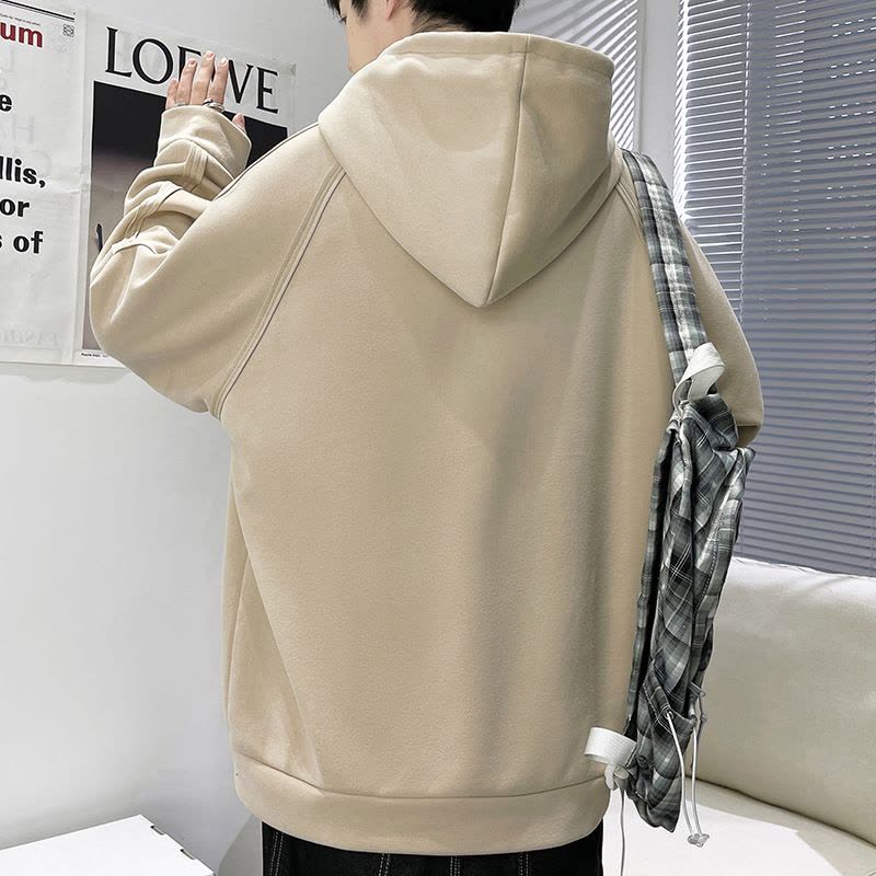 320g重磅春秋季新款连帽立体刺绣卫衣男百搭时尚纯色长袖外套宽松图片