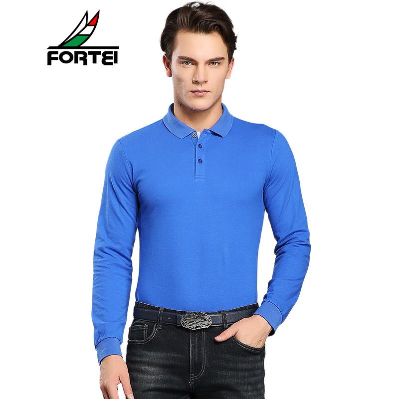 FORTEI富铤长袖T恤男士翻领Polo纯色休闲棉质长袖打底衫