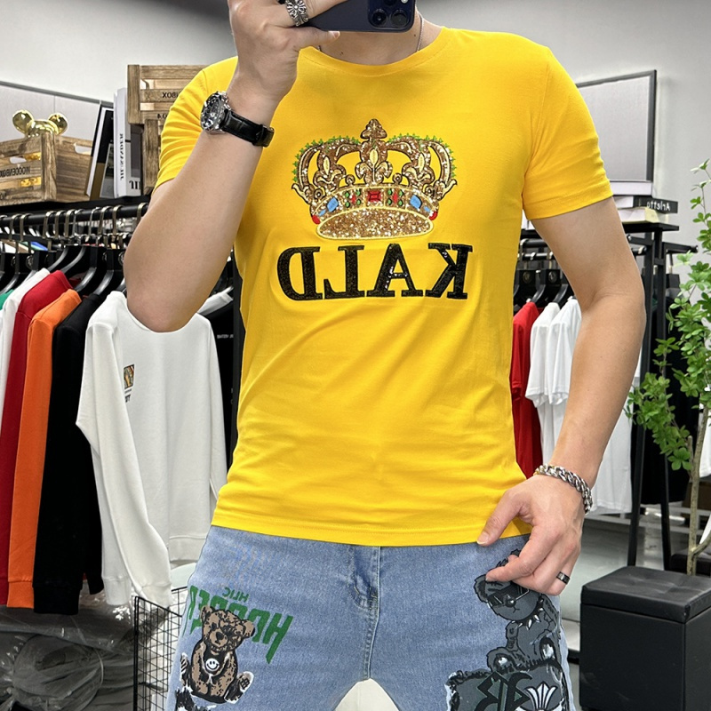 断码清货欧洲站夏季新款短袖T恤男重工亮片皇冠潮流时尚圆领半袖