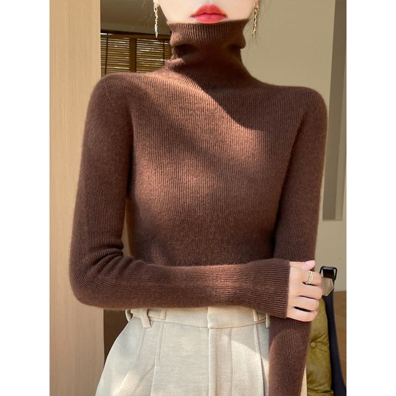 秋冬新款堆堆高领针织衫女洋气套头纯色毛衣修身打底衫图片