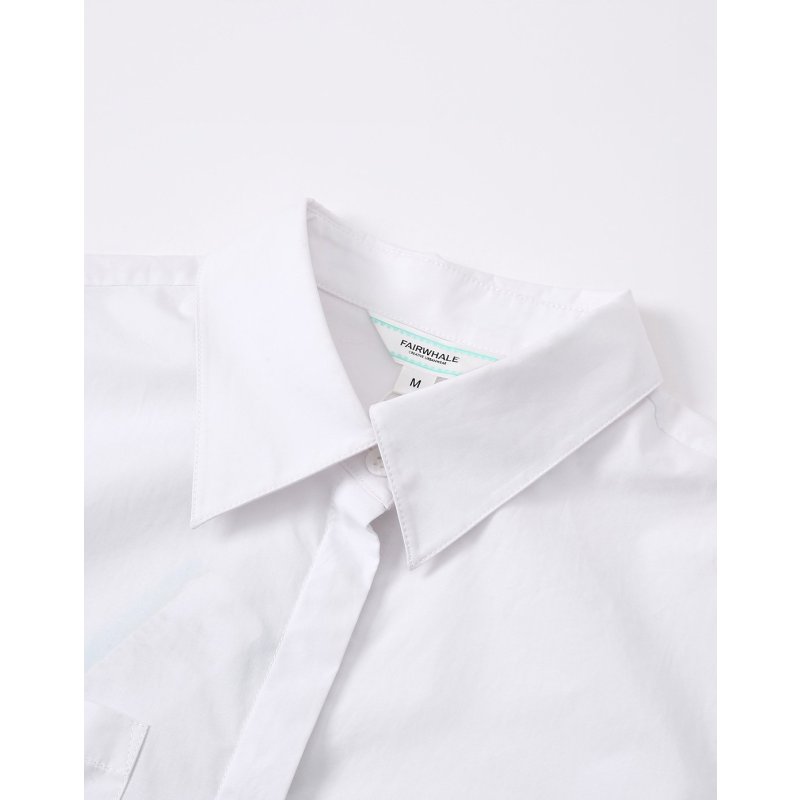 马克华菲女装2018春夏新品弧形下摆个性装饰女式短袖衬衫