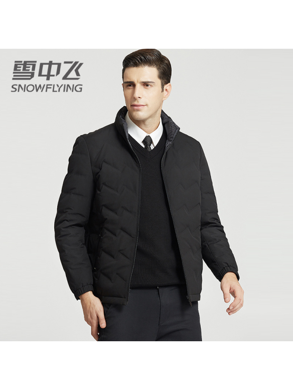 雪中飞冬季新款男士保暖修身上衣中青年白鸭绒羽绒外套