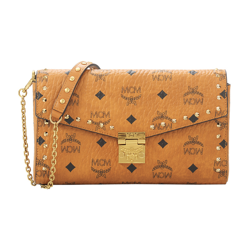 MCM 女士 Millie Visetos系列时尚中号干邑色铆钉单肩斜挎包 MYZ9SME26CO001