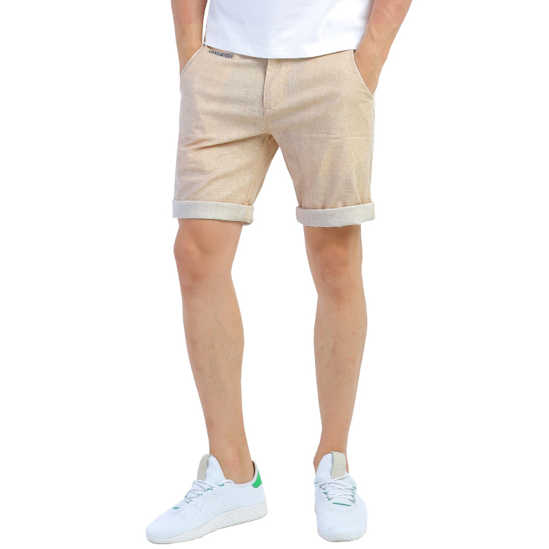 IZOD商务休闲短裤男 2018夏季新款男士纯色五分裤 修身亚麻透气休闲裤