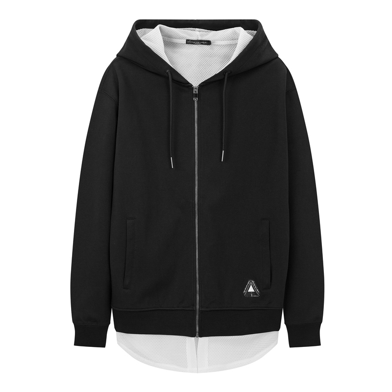 gxg男装春季男士修身时尚黑色连帽拉链外套开衫卫衣