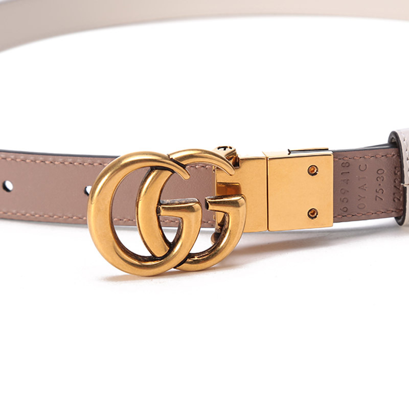 古驰 GUCCI 女士皮革双G窄版板扣式双面皮带腰带659418 0YATC