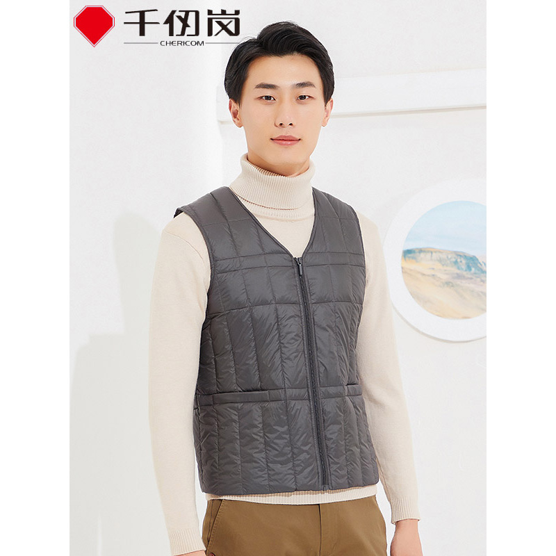 千仞岗秋冬羽绒服男短款纯色羽绒马甲轻薄休闲爸爸装