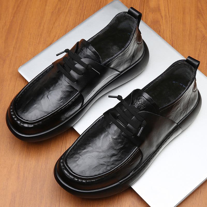 真皮男鞋子秋冬季新款保暖棉鞋软面厚底百搭男士加绒休闲皮鞋图片