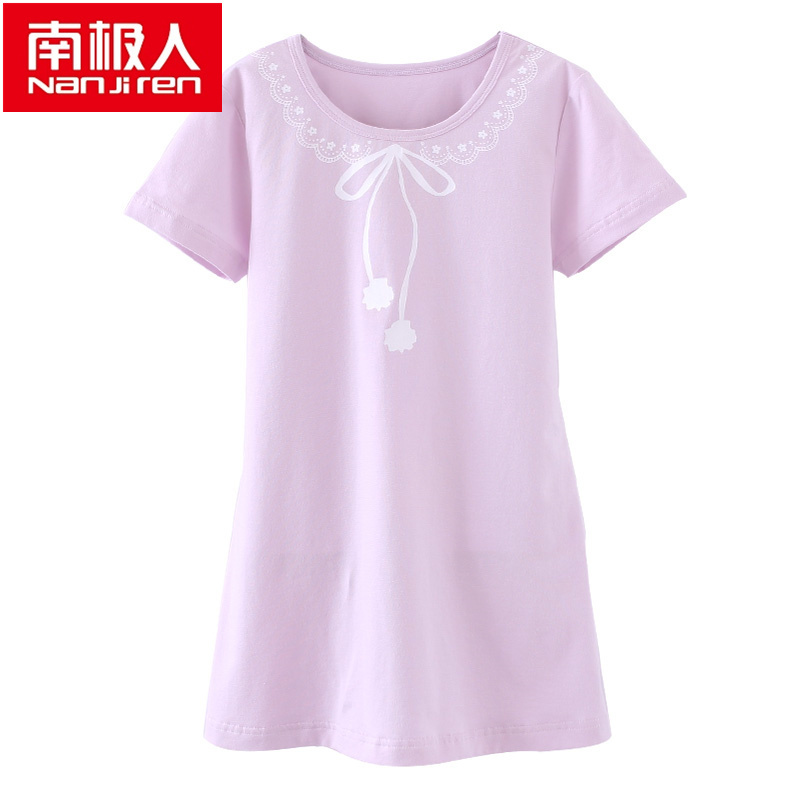 南极人童装儿童女童睡裙短袖棉质睡衣中大童连衣裙家居服夏裝薄款