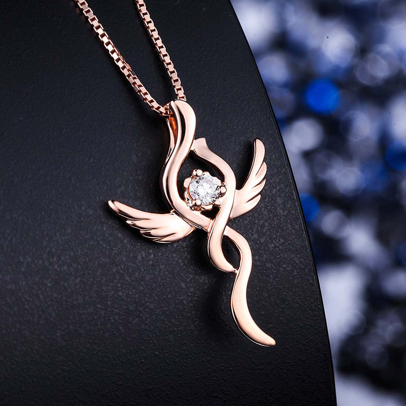 周六福玫瑰金18k钻石吊坠天使玫瑰169