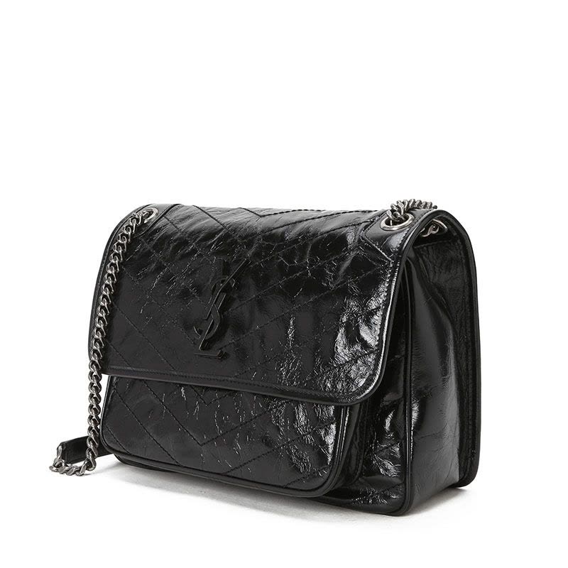 圣罗兰YSL NIKI 口盖包中号 字母LOGO褶皱皮633158银链 女士斜挎单肩包图片