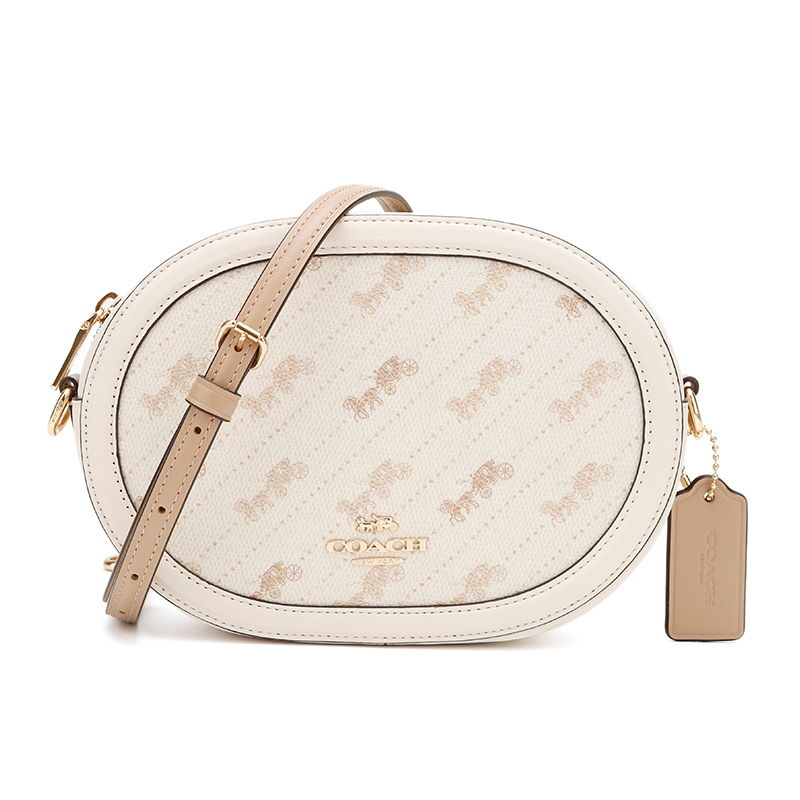 蔻驰新款COACH 奢侈品 女士白色PVC配皮马车logo款单肩斜挎包礼物送女友C4057 IMM6H