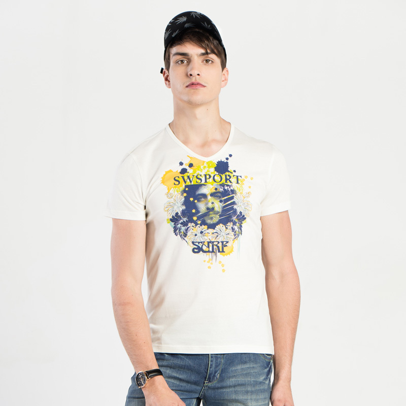 奔狼swsport夏季男士短t恤衫v领视频