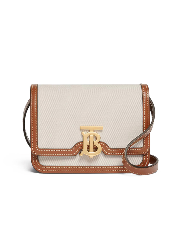 预订20春夏 BURBERRY TB专属标识双色帆布拼皮革锁扣包迷你8017110 17*6*12.5CM