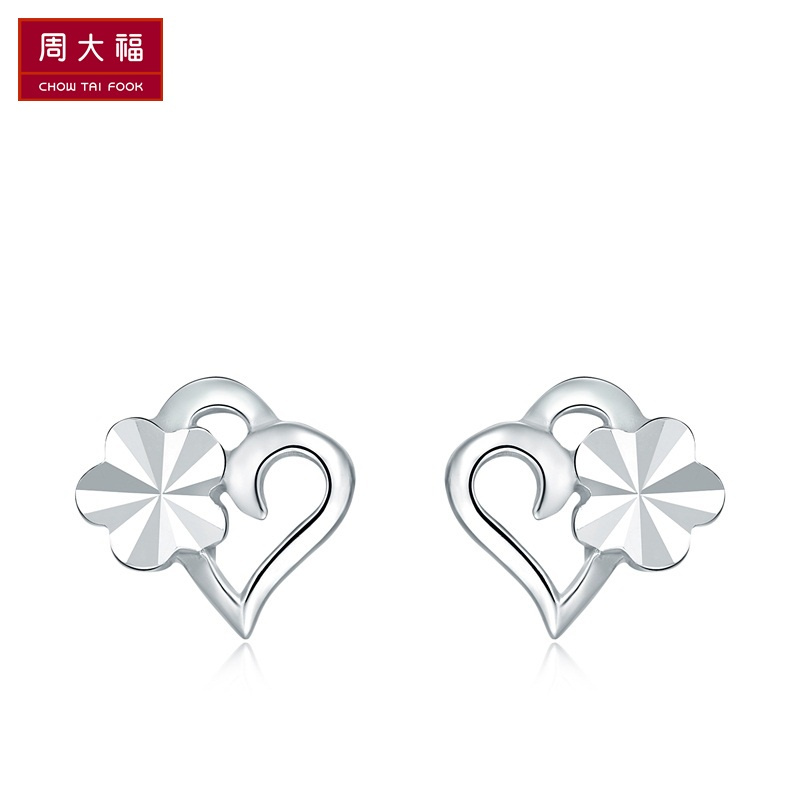 schl-精品周大福珠宝首饰心形车花925银耳钉