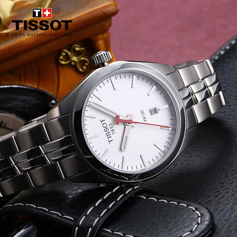 天梭(TISSOT)瑞士手表 PR100系列 钢带女士石英表T101.210.11.031.00礼物