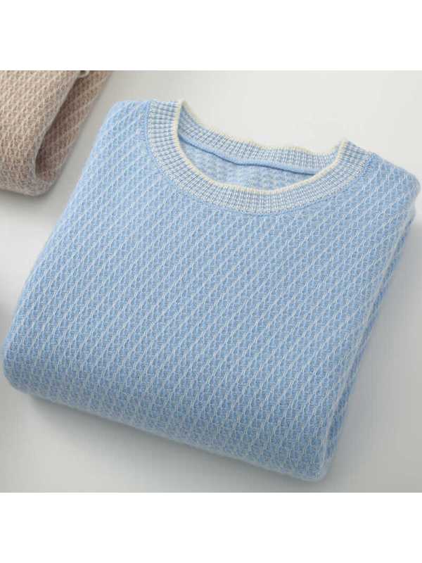 秋冬新商务休闲七针加厚提花款羊毛衫男士宽松圆领针织衫打底毛衣