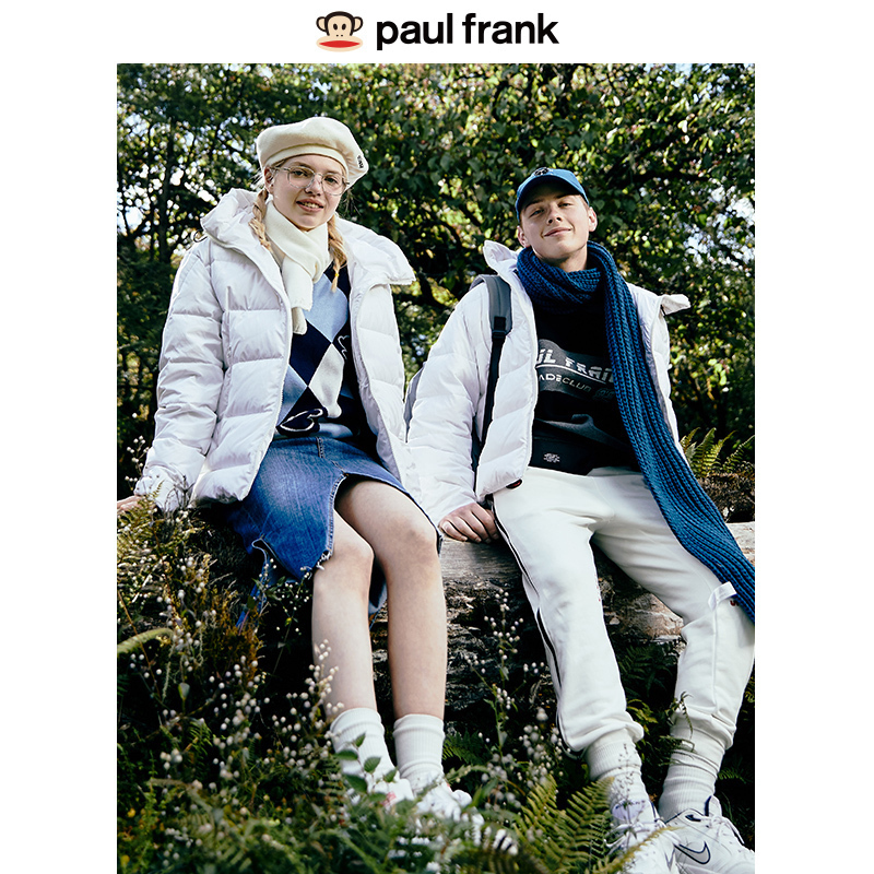 Paul Frank/大嘴猴冬季新款羽绒服男宽松潮流连帽情侣外套