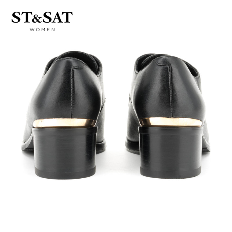 星期六ST&SAT牛皮秋深口中跟系带纯色单鞋SS63112830