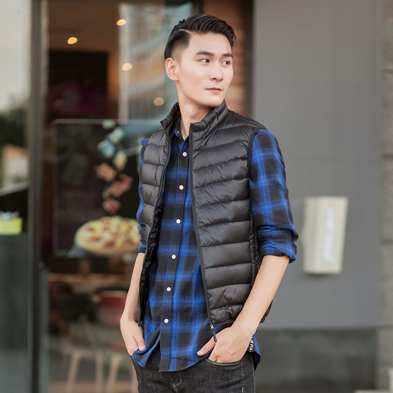 千仞岗秋冬新品轻薄修身立领羽绒服男冬装羽绒立领纯色马甲